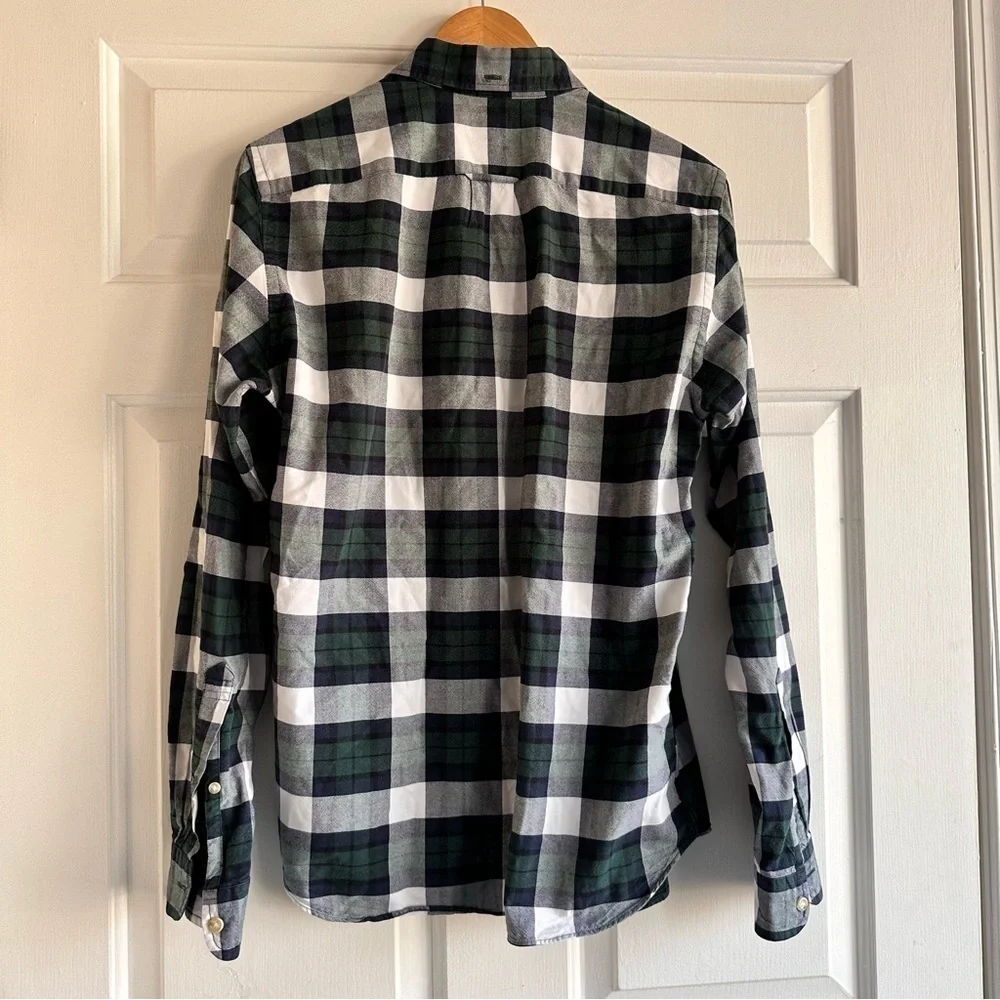 J. Crew Slim Broken-in cotton oxford‎ shirt green plaid small